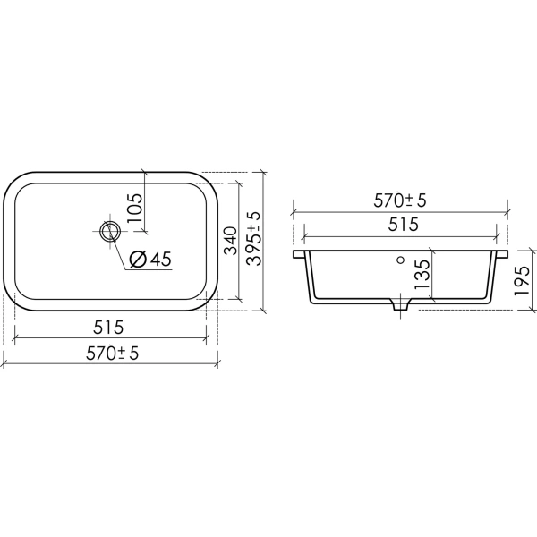 Раковина встраиваемая снизу (57х39,5) Ceramica Nova Era CN15006