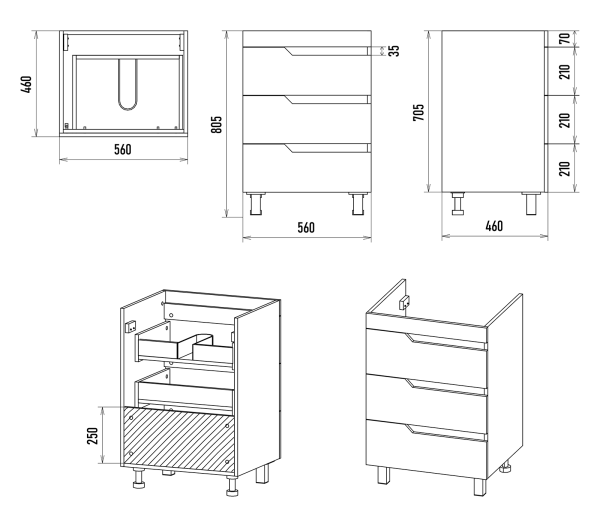 Тумба под раковину Misty Софт 60 П-Соф-01060-0113Я