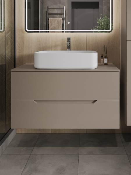 Тумба с раковиной подвесная 100 см, Orange Line Li-100TuLMDF+B07-600W латте/белый