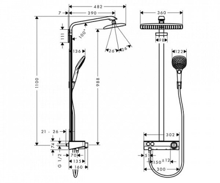 Душевая система с термостатом Hansgrohe Raindance Select E 360 1jet ST Showerpipe 27288000 хром