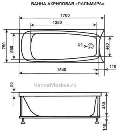 Акриловая Ванна Eurolux Пальмира 170х75 EUR0008