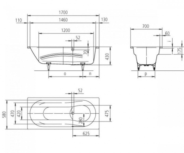 Стальная ванна (170х70) Kaldewei Vaio Set 944 Standard 234400010001