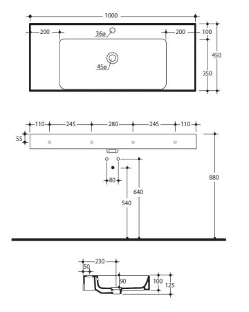 Раковина подвесная (100х45) Kerasan Cento 355001*1 белая