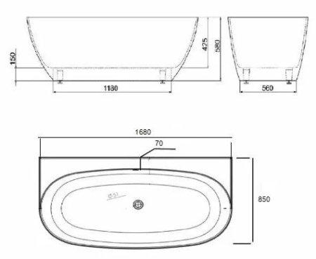 Ванна из литьевого мрамора Aquastone Бали 168х85 BALI168