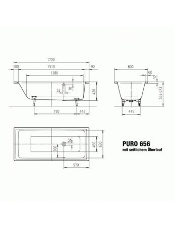 Стальная ванна (170х75) Kaldewei Puro 256600010001