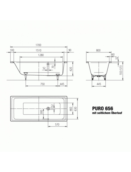 Стальная ванна (170х75) Kaldewei Puro 256600010001