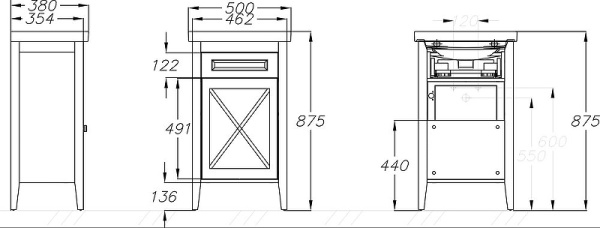 Тумба под раковину Opadiris Палермо 50  00-00002360 светлый орех правая (без раковины)