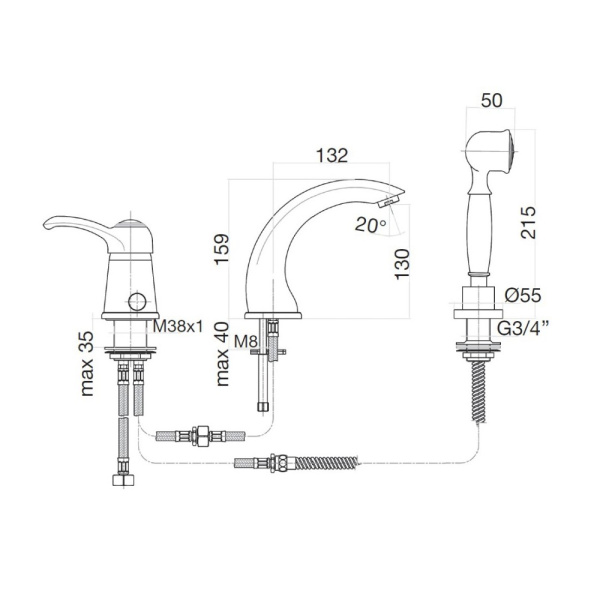 Смеситель на борт ванны Webert Aurora AU850701065, бронза Смеситель на борт ванны Webert Aurora AU850701065, бронза