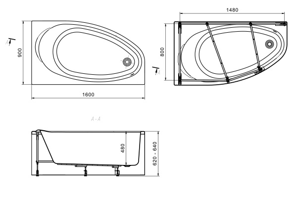 Акриловая ванна Roca Corfu (160x90) 248574000 правая