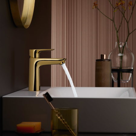 Смеситель для раковины с донным клапаном CoolStart Hansgrohe Talis E 71713990 полированное золото