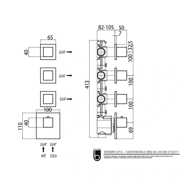 Термостат на 3-6 потребителя HighFlow Bossini Outlets Z032205.030 хром