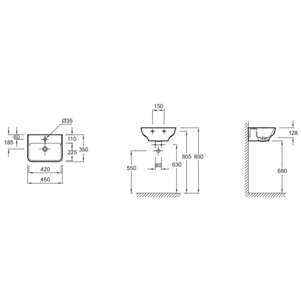 Раковина подвесная (45х35) Jacob Delafon Struktura EGH112-00