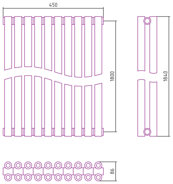 Полотенцесушитель Водяной Сунержа Эстет-00 (180х45) 10 секций Матовый Черный 31-0332-1810