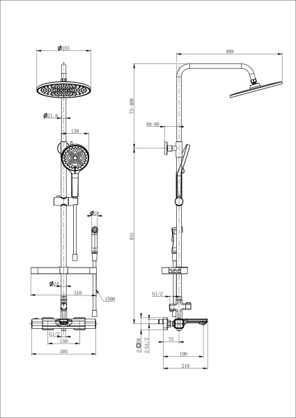 Душевая система с термостатом WONZON & WOGHAND SOLID, хром WW-C3011-A1-CR