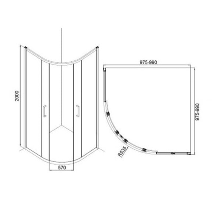 Душевой уголок BRAVAT Drop без поддона две раздвижные двери 1000x1000x2000 (BS100.1200A)
