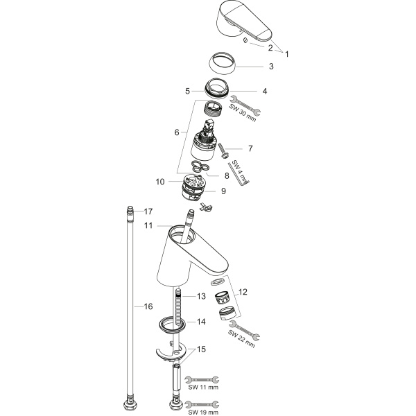 Смеситель для раковины без донного клапана Hansgrohe Focus LowFlow 31952000 хром