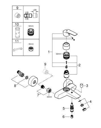 Смеситель для ванны GROHE Eurosmart New 33300 003 (33300003) хром