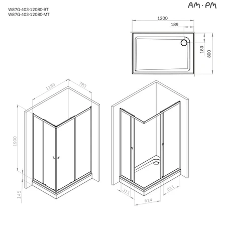 Душевой уголок (120х80) Am.Pm Sunny W87G-403-10080-BT черный матовый