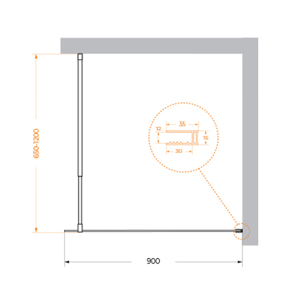 Душевая перегородка (90х195) BelBagno KRAFT-L-1-90-C-NERO черный