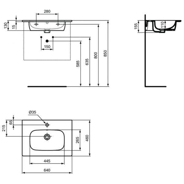 Раковина подвесная (64x46) Ideal Standard i.life Vanity T461901