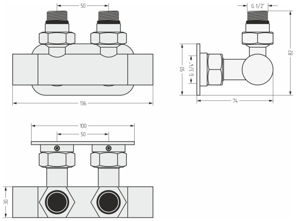 Вентиль Сунержа угловой EU50 (2 х G 1/2" НР х G 3/4" НГ) 05-1416-1234 бронза