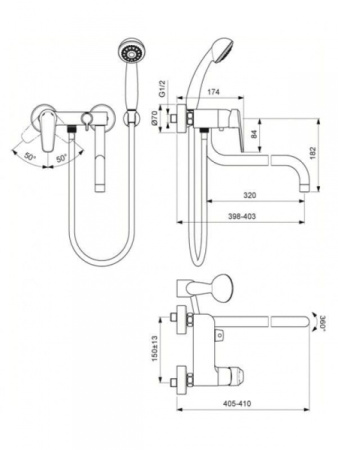 Смеситель для ванны с гарнитуром Vidima Balance BA268AA