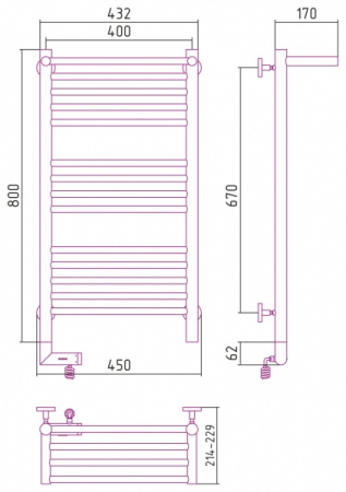 Полотенцесушитель Электрический Cунержа Богема с полкой 2.0 Левый (800x400) Палитра RAL Classic RAL-5206-8040