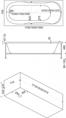 Акриловая ванна BAS Нептун (Neptun) 170х70 без гидромассажа В 00026