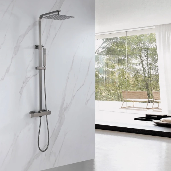 Душевая стойка ABBER Daheim AF8260NGL с термостатом без излива, никель