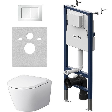 Комплект унитаза с инсталляцией Am.Pm Sense FlashClean IS90201.741701 с сиденьем микролифт, кнопка белый глянец