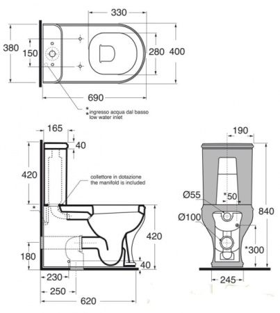 Чаша унитаза напольного Azzurra Charme CHVCMP000000BI/(CHA100/MBP bi) без бачка и сиденья