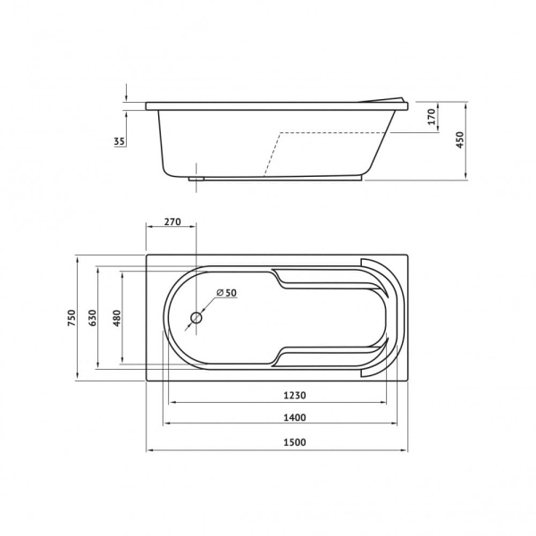 Ванна BERGES акриловая LUMBO с каркасом (150x75) 050004