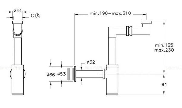 Сифон для раковины Z-типа Vitra Arkitekt  A45133, хром 