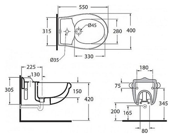 Биде подвесное Azzurra Jubilaeum JUBKS000000MBI*1 (JUB500/SOSK bi*1)