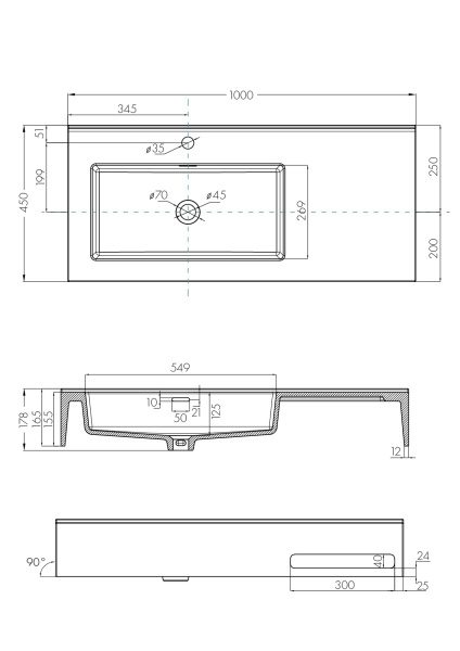 Раковина Aquaton Квадро Про 100 левая 1A733331QA01L