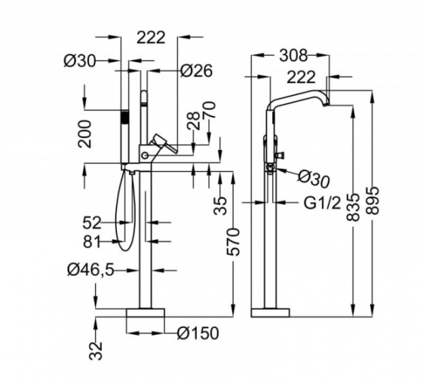 Смеситель для ванны Cezares Positano POSITANO-VDP-01