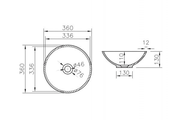 Раковина накладная (36х36) Relisan Mattina 360 Гл000011883