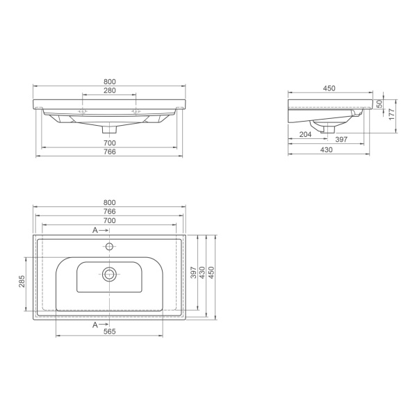 Умывальник мебельный Opadiris CeraStyle Frame 80 031200-u