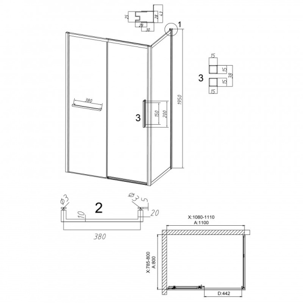 Душевой уголок (110х80) Grossman Style 120.K33.05.1180.21.02