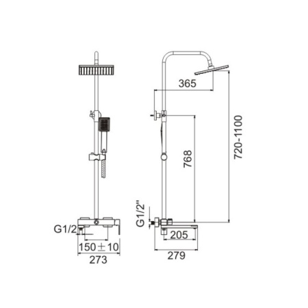 Душевая система с изливом Belz B24613-3, вороненая сталь
