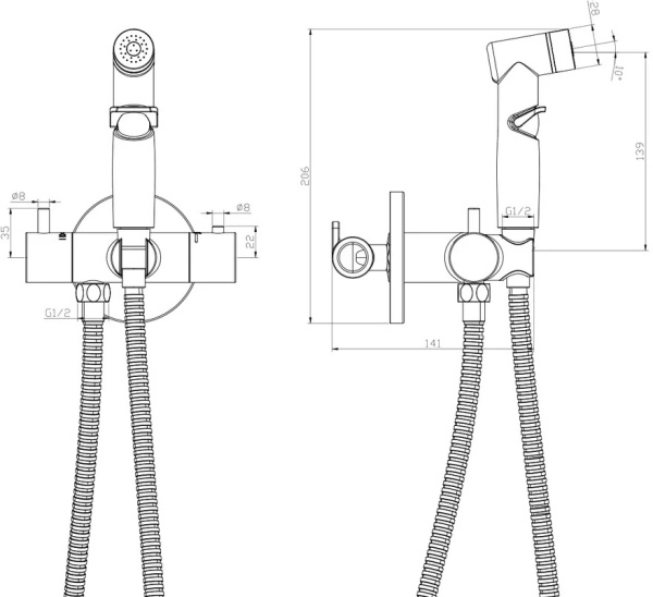 Смеситель Rossinka X термостатический с гигиеническим душем, встраиваемый (X25-58)