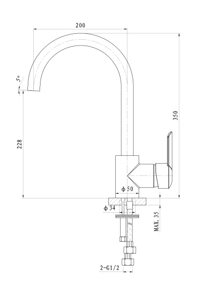 Смеситель для кухни WONZON & WOGHAND BAROQUE, хром WW-192101-CR