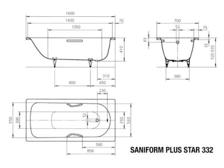 Стальная ванна (160х70) Kaldewei Saniform Plus Star 332 Standard 133200010001