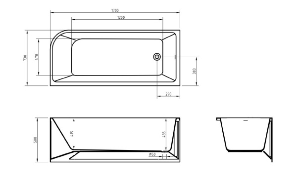 Акриловая ванна (170х73) BelBagno BB712-1700-730-L Акриловая ванна (170х73) BelBagno BB712-1700-730-L