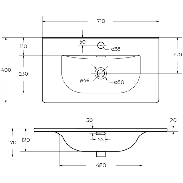 Раковина (71х40) BelBagno BB-8099-3-70  белый