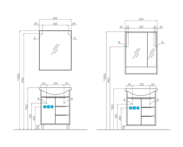 Тумба с раковиной Акватон Рико 65 1A2133K1RIB90