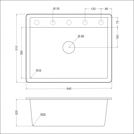 Кухонная мойка (64х51) EMAR EMQ-1640.Q Оникс