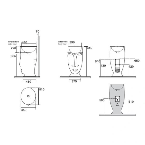 Раковина напольная (45х51) Kerasan Artwork Moloco 474001 белый