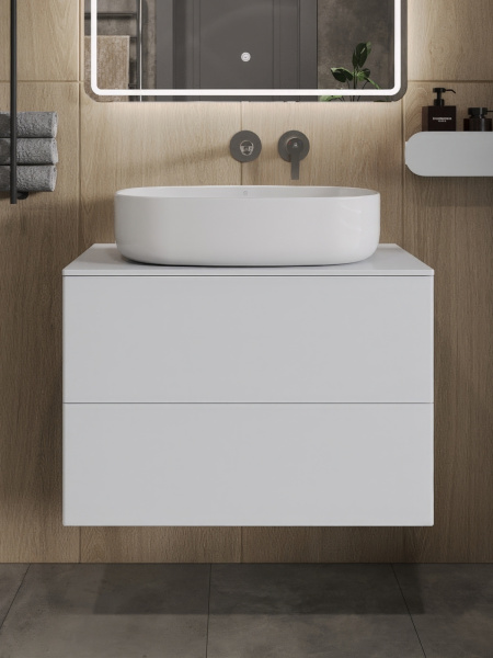 Тумба с раковиной подвесная 75 см, Orange Otto Ot-75TuMDF+B08-600W белый глянец