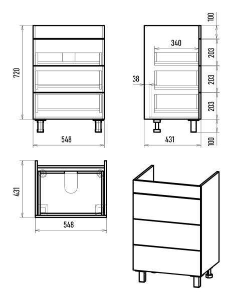 Тумба под раковину Brevita Gloster 60 GLOS-06060-48-2